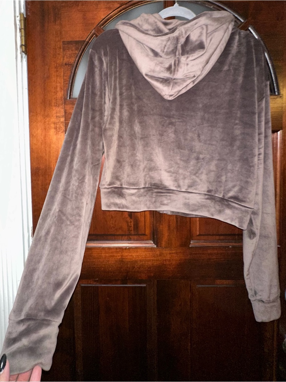 SPANX Taupe Velour Cropped Hoodie